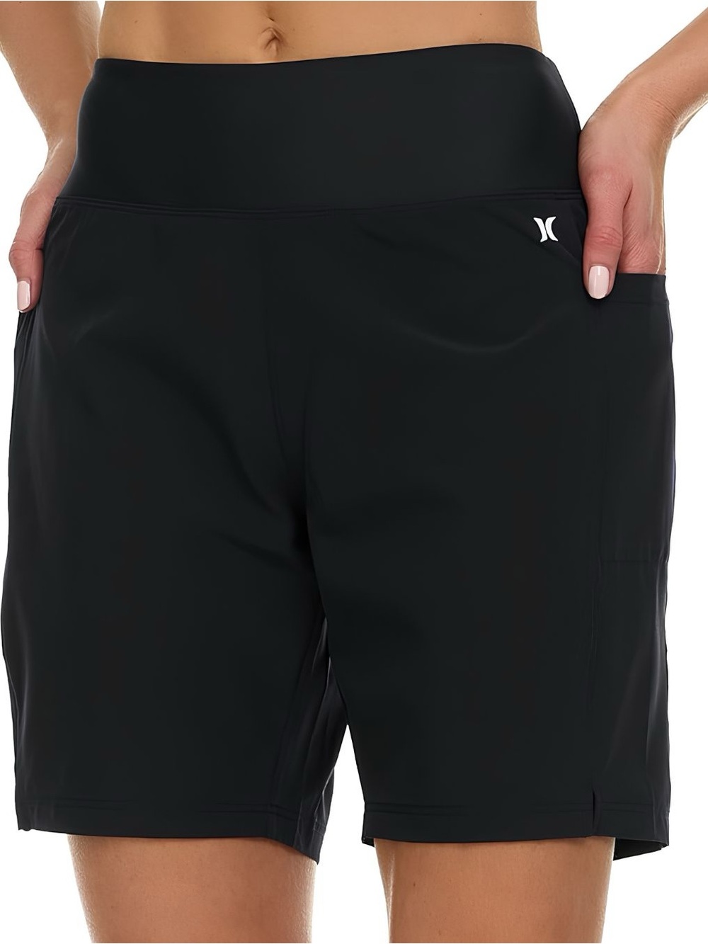 Hurley High Waisted Black Board Shorts 7" Small UPF 50+ NWT
